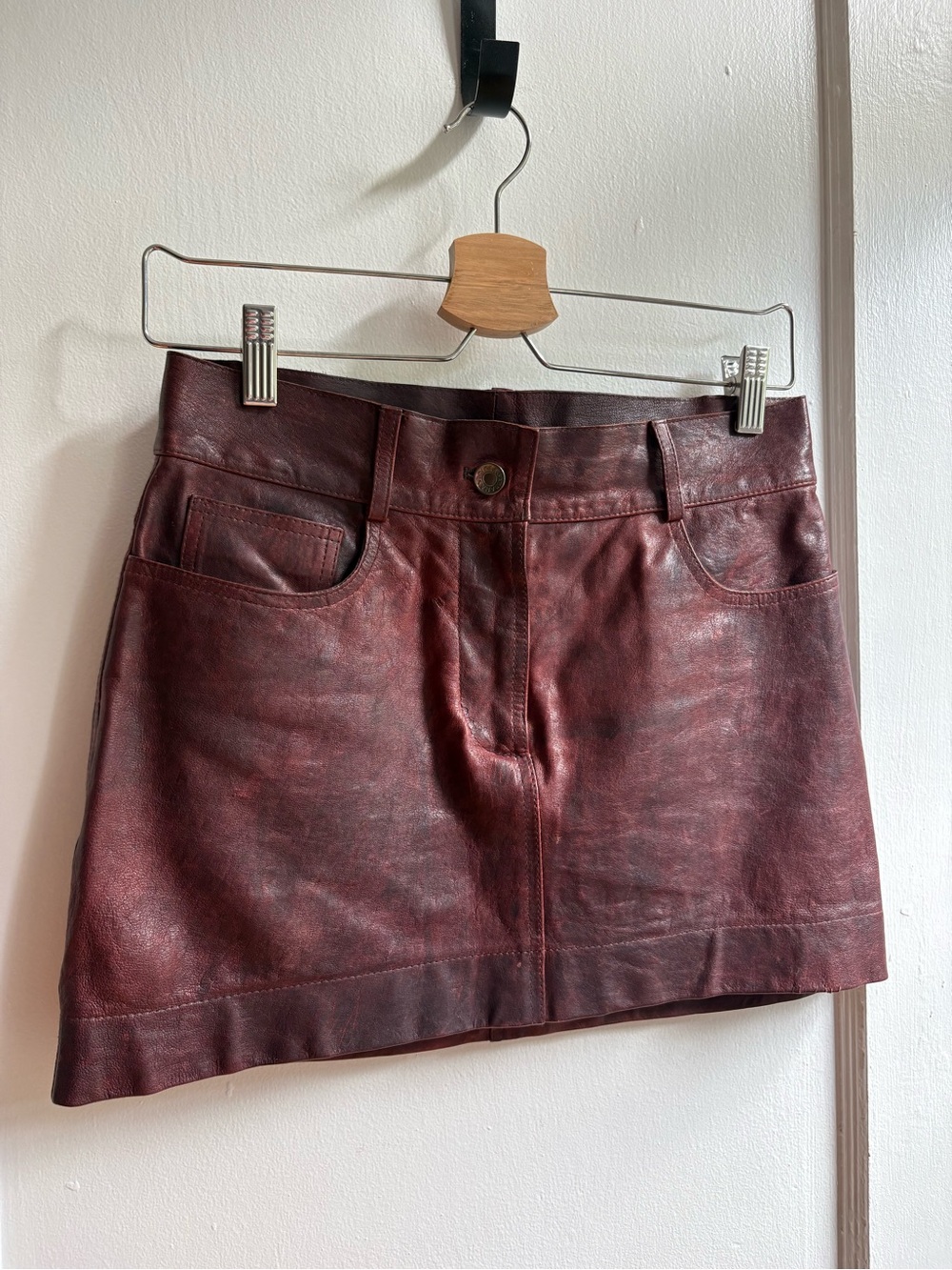 Dolce & Gabbana Burgundy Leather Mini Skirt